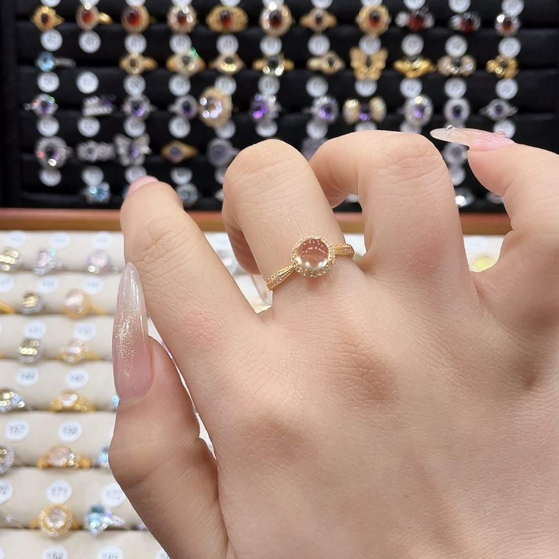 黄晶戒指女银S925镶嵌