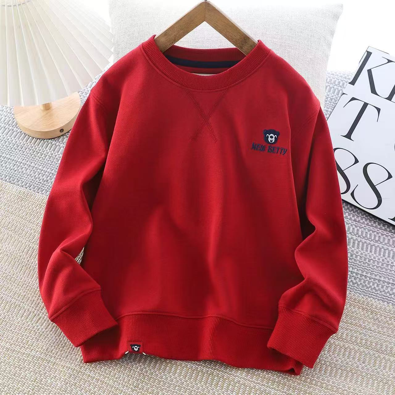 渺儿妈童品 男童春秋款卫衣中大童红色洋气时髦上衣儿童装长袖衫