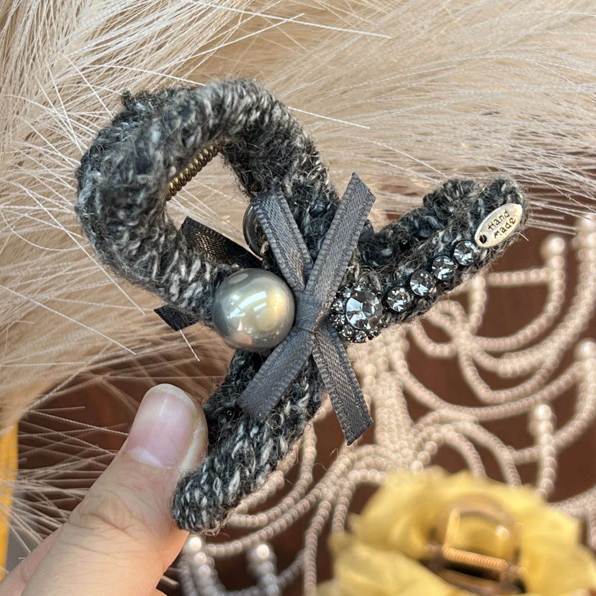 【8cm灰针织抓夹】秋冬新款法式气质抓夹头饰