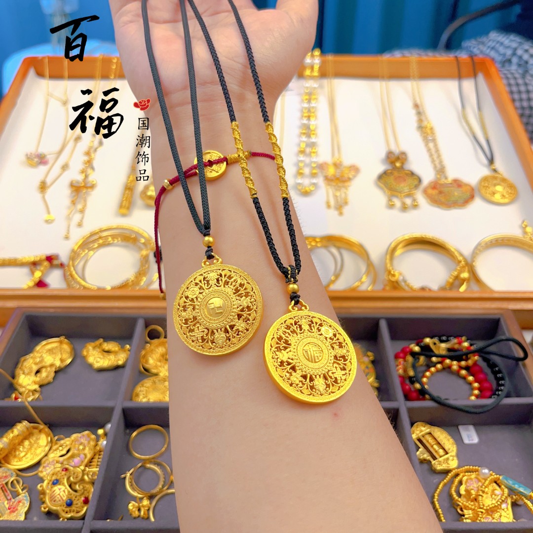 合金吊坠 【精工版】万福八宝罗盘项链女古法传承吊坠福牌毛衣链