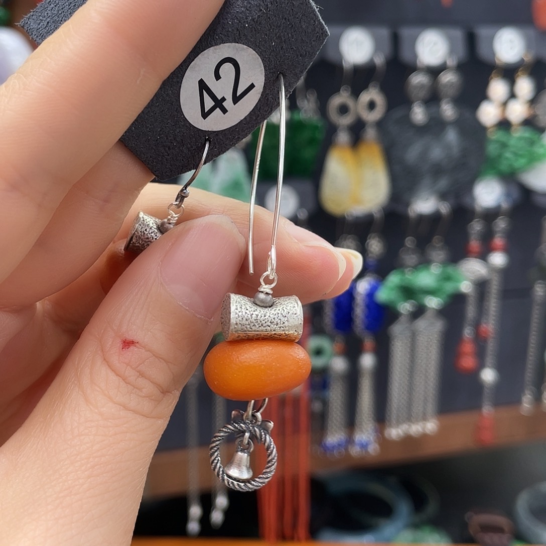 琥珀耳饰银S925镶嵌诗*?433yhjhhh