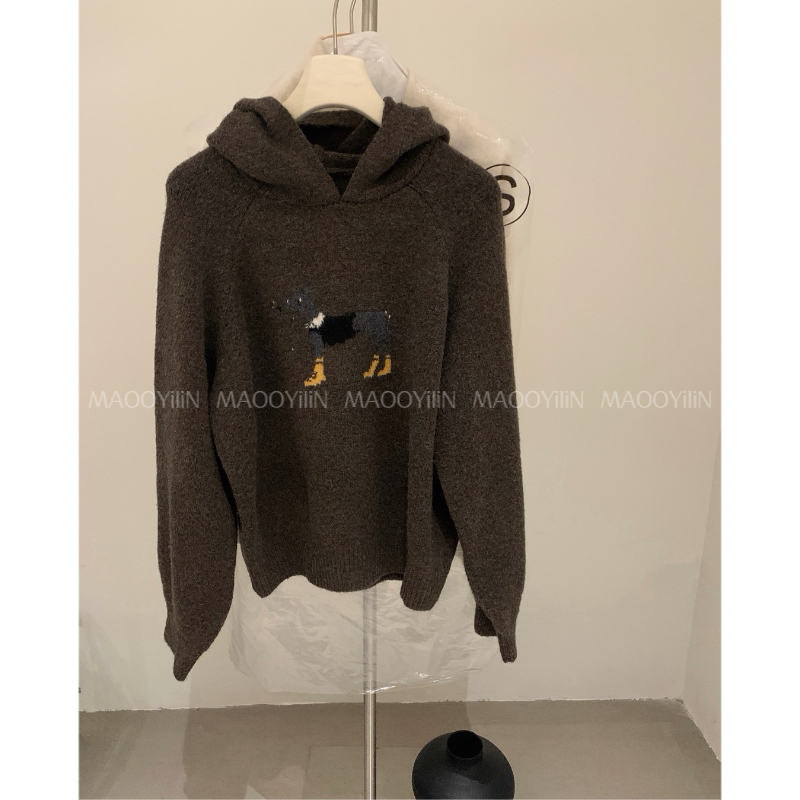 3710【 小狗 】连帽卡通韩系休闲套头毛衣