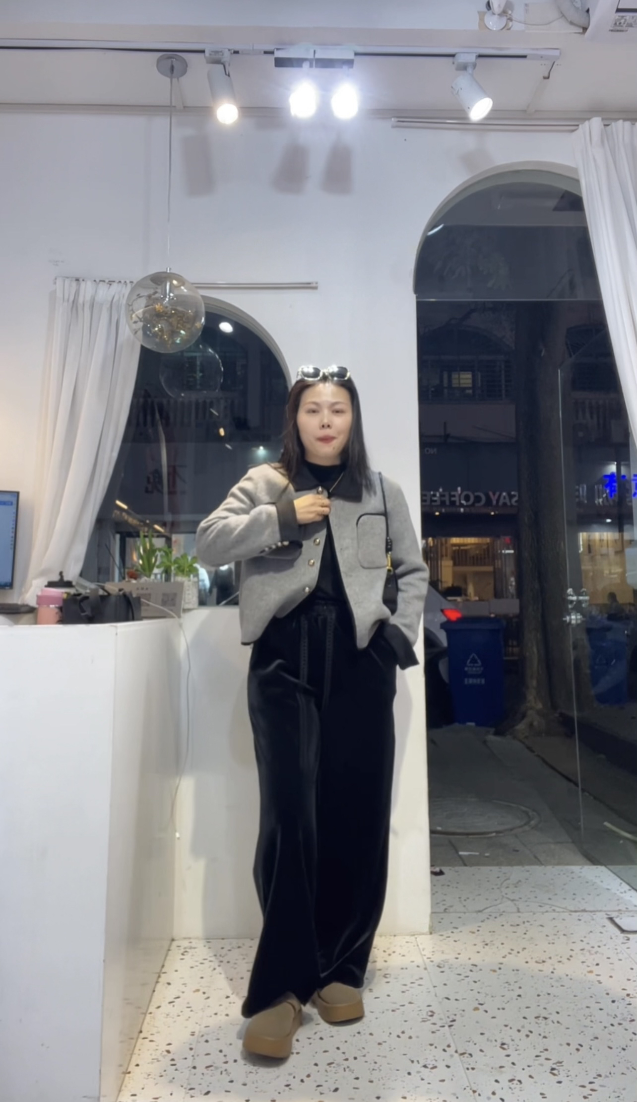 高货小香款拼色高级灰双面羊绒外套