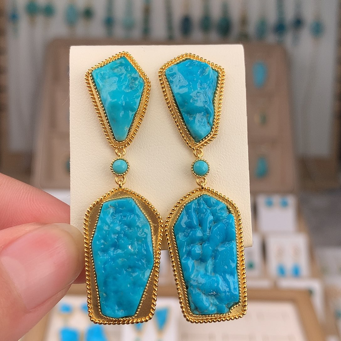 绿松石银S925镶嵌耳饰