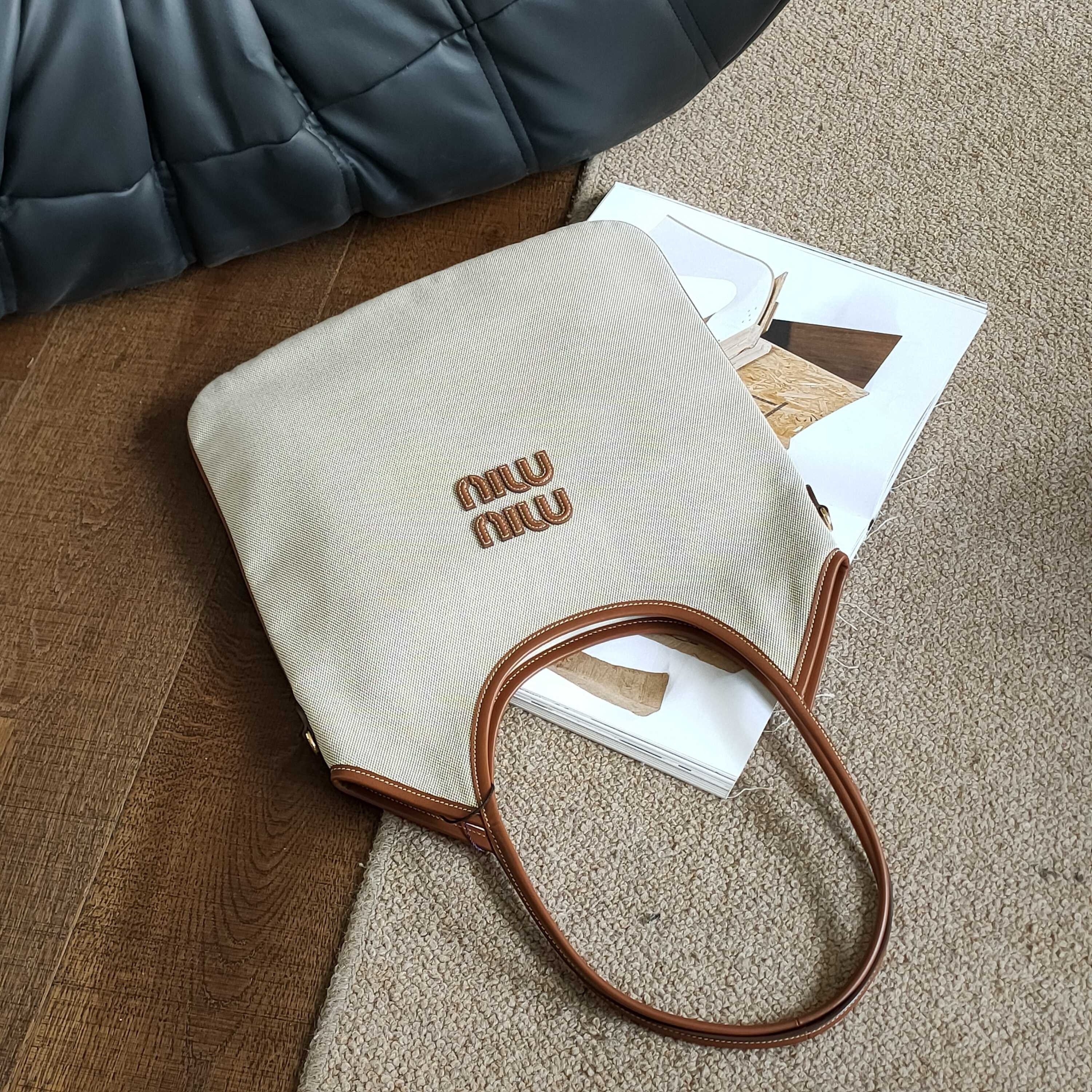 99新 MIU MIU/缪缪 Azul - 帆布拼皮ivy托特tote时尚单肩包 38954