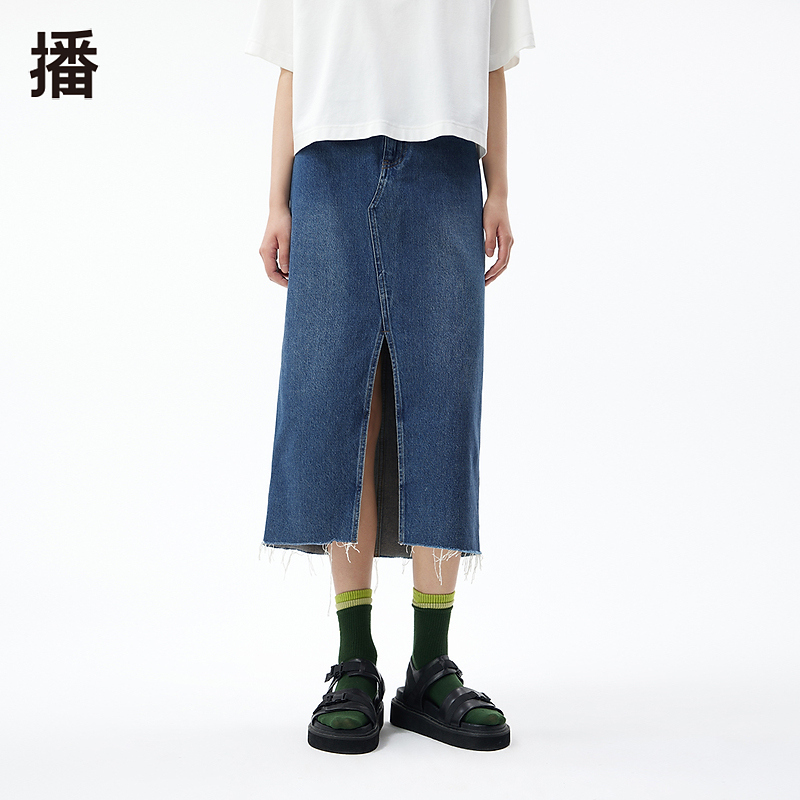 【王雪糕专属】播复古时尚开叉牛仔半裙风帆BDQ3BD1809显瘦半身裙