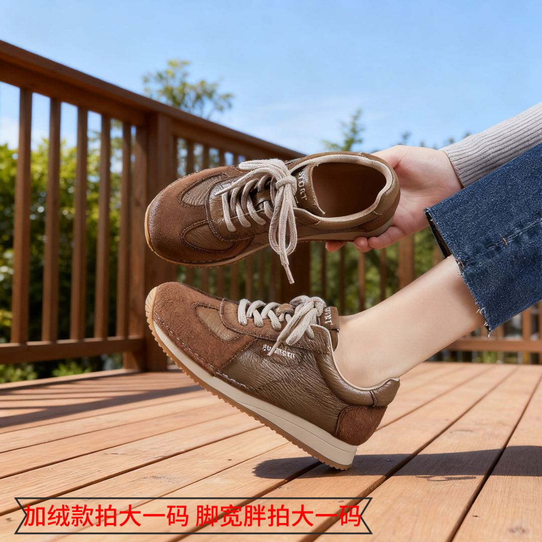 牛皮版加绒德训女鞋2025新款软底网红款德训鞋复古运动经典阿甘鞋