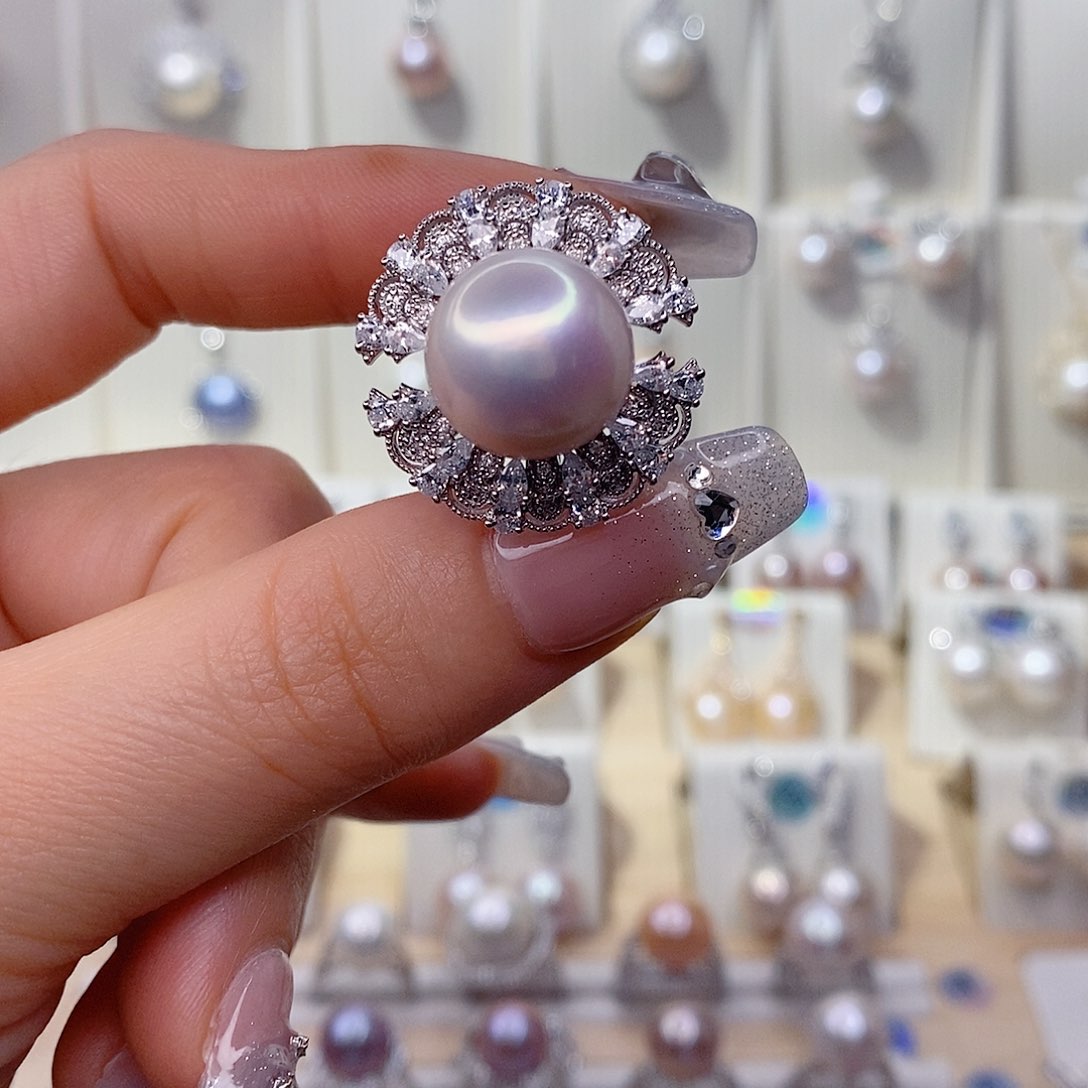 戒指银S925镶嵌淡水珍珠