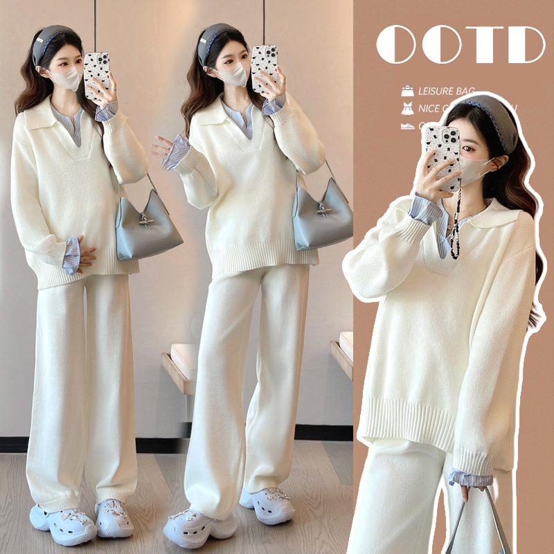 秋季孕妇装时髦洋气秋冬网红宽松孕妇两件套大码拼接孕妇两件套