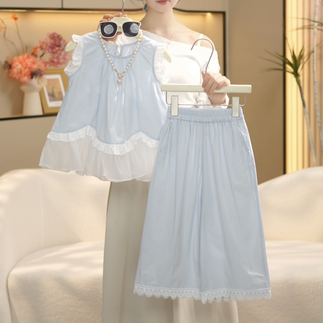 boboe/波波鹅女童夏季新款套装时尚百搭休闲上衣+裤子--Y4754