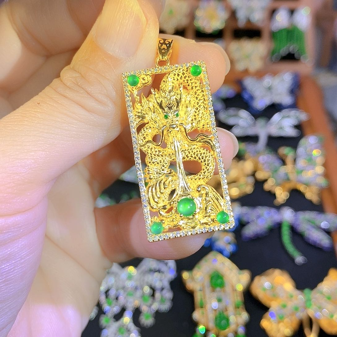 吊坠(不含链)银S925镶嵌翡翠