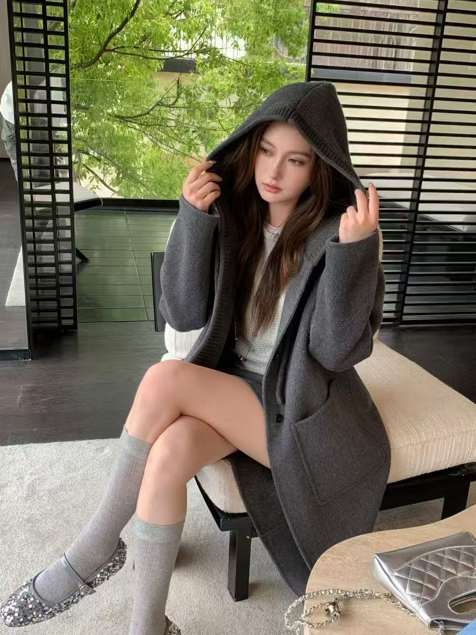 【0401-0450】法式极简风长袖毛呢外套百搭简约大衣网红秋冬