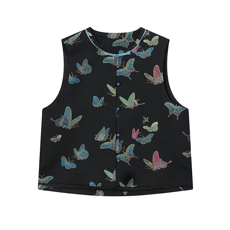 【晴春蝶戏织金宋锦马甲】新中式桑蚕丝马夹女款国风坎肩YYXM140