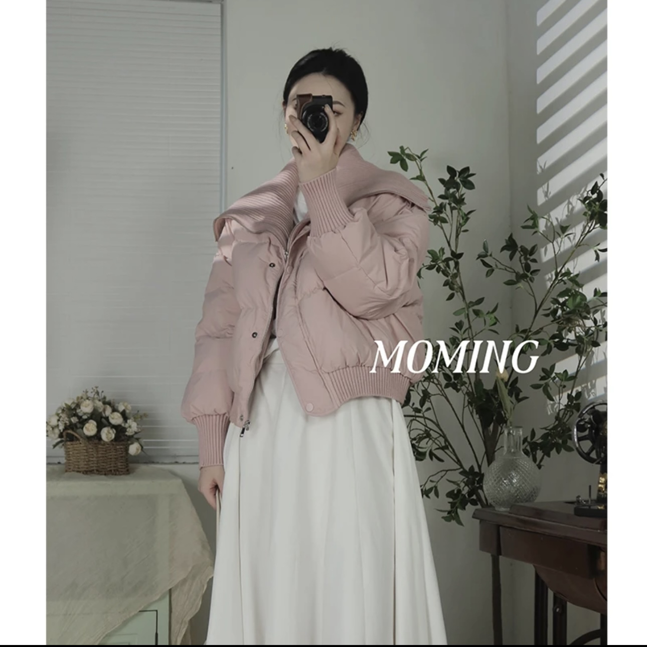 MOMING小甜心 韩系时髦感针织大翻领短款保暖外套