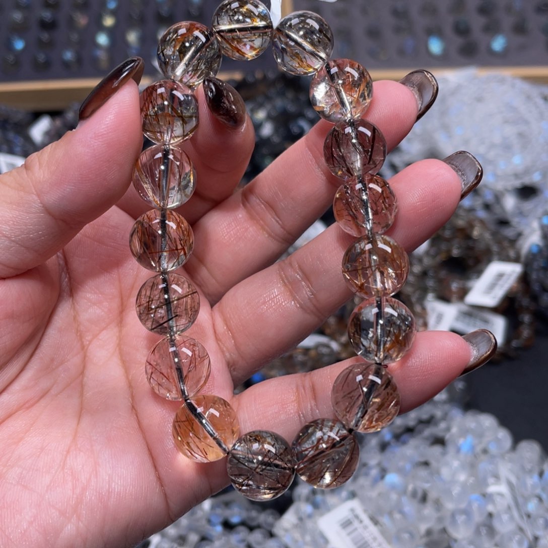发晶手链未镶嵌R****?黑金超七手链12.5mm