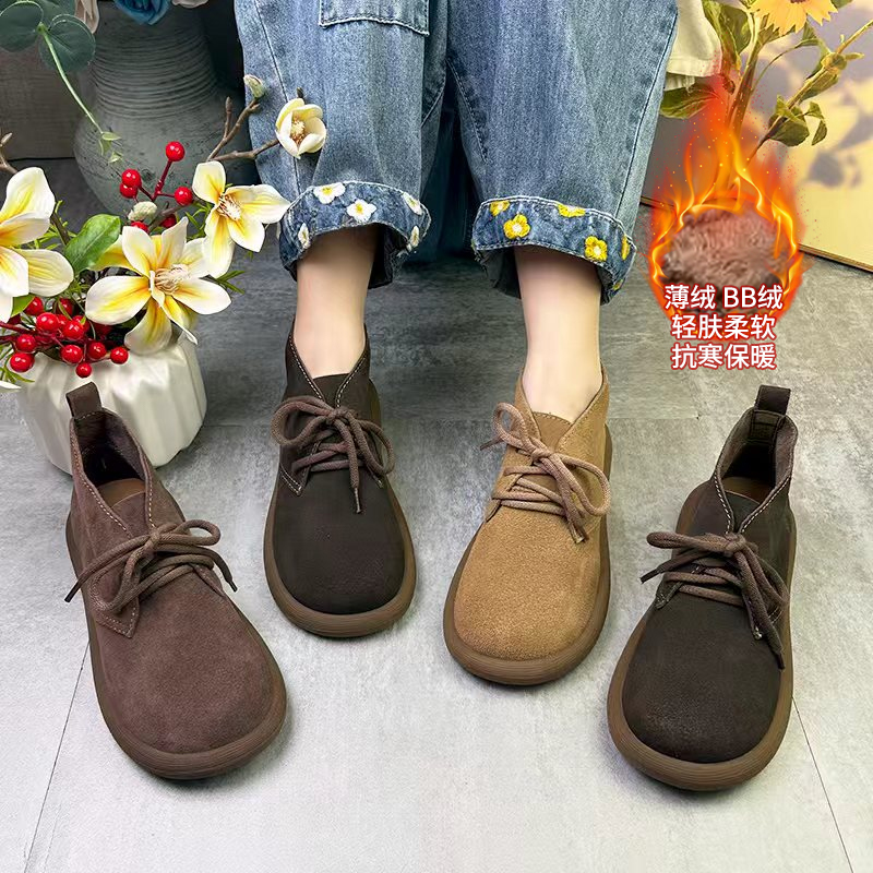 2025新款加绒冬季牛皮复古手工真皮冬款短靴防滑复古女鞋2612-88