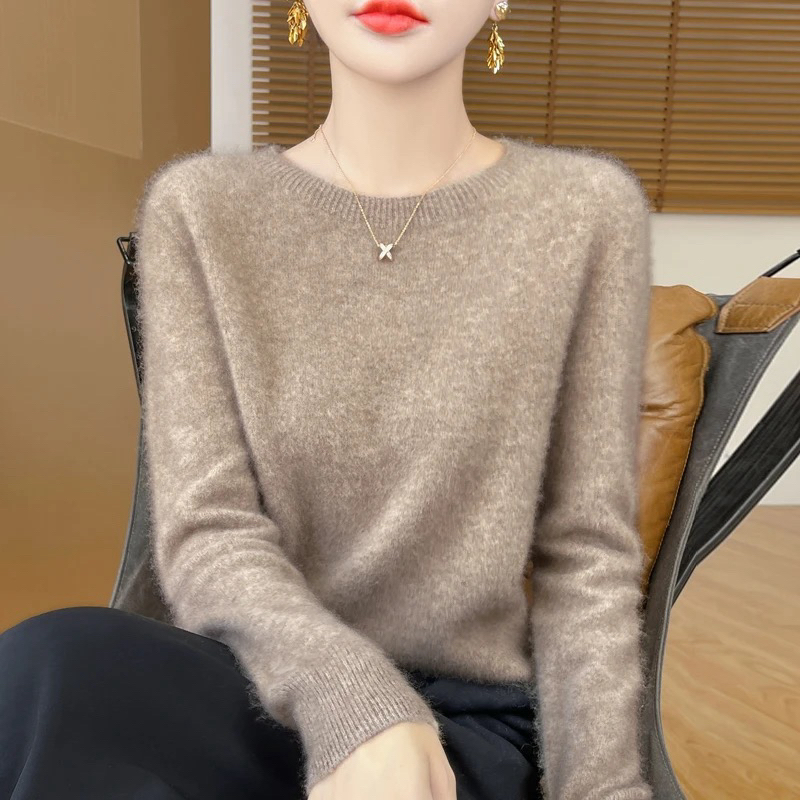 【专柜100%】秋冬圆领女套头针织衫长袖毛衣打底衫8383