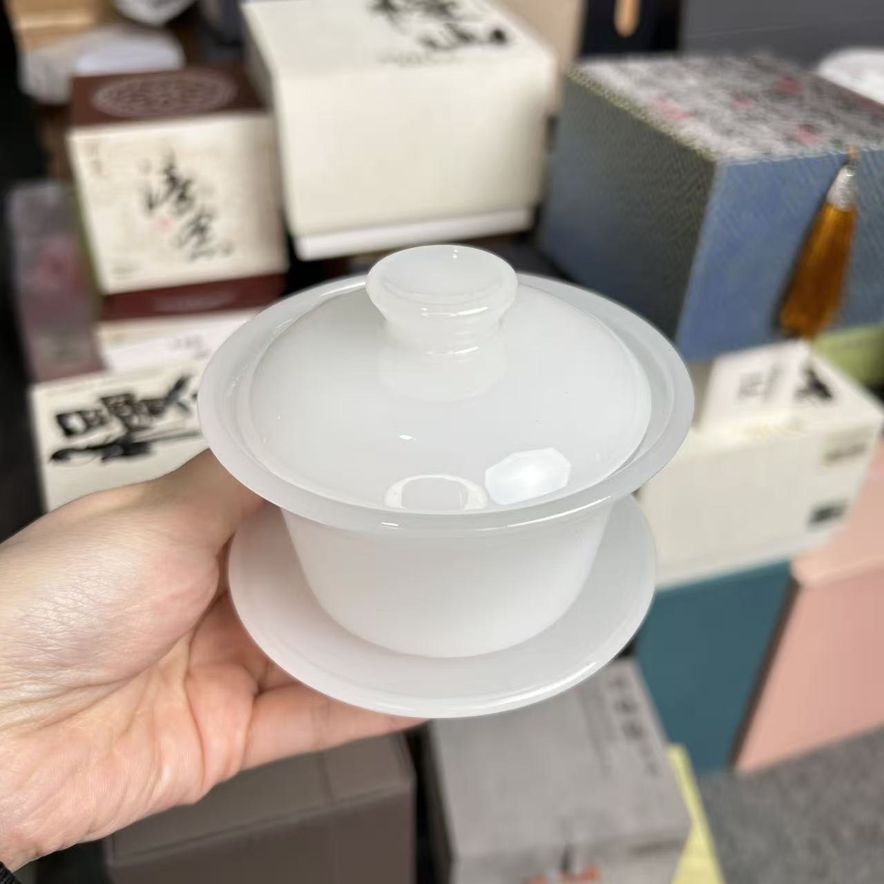 纯白琉璃三才盖碗 qh3506
