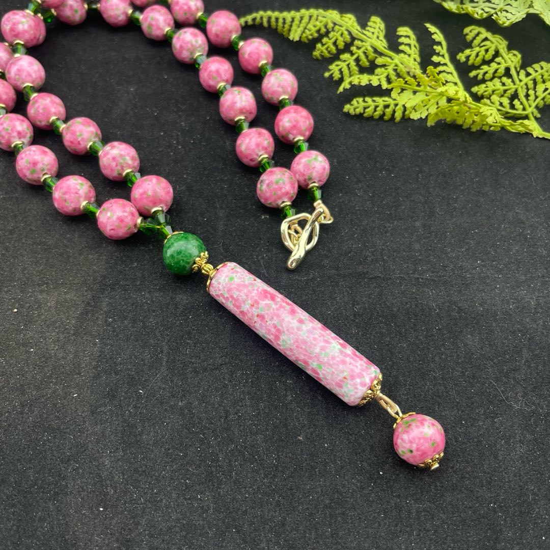 铜合金琉璃项链 新款粉蛙如意珠项链手工时尚气质彩色复古编织百