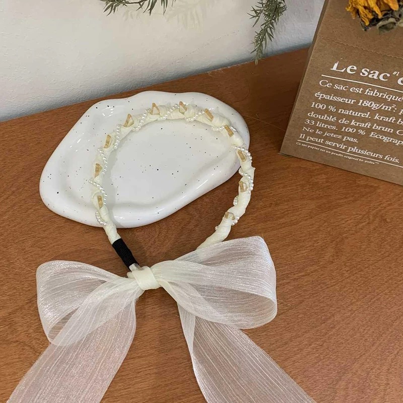 超仙珠珠飘带齿梳发箍一体式编发带新款绑发丝巾女高颅顶头箍2100