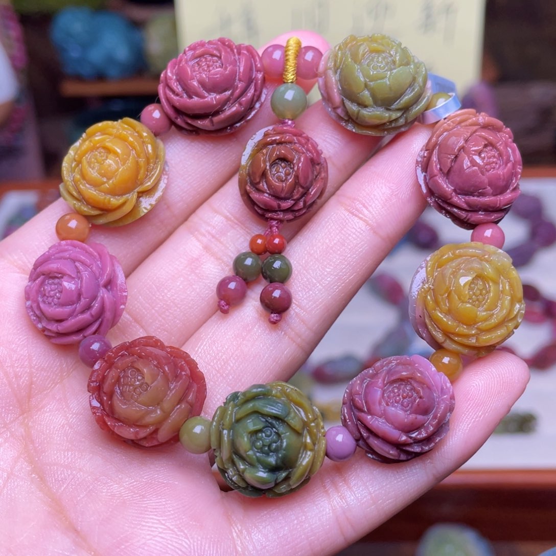 玛瑙/玉髓珠宝半成品未镶嵌盐源玛瑙花花高品手串