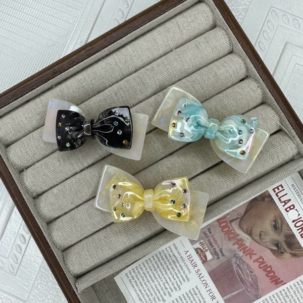 音杳F-1319新款 醋酸蝴蝶结彩钻边夹精致刘海夹