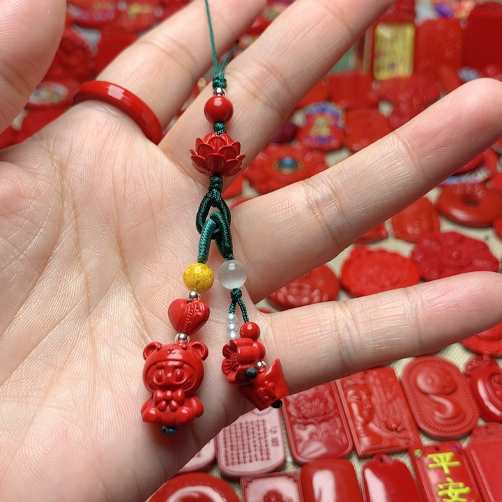 天然辰砂琦*工艺品朱砂手机坠