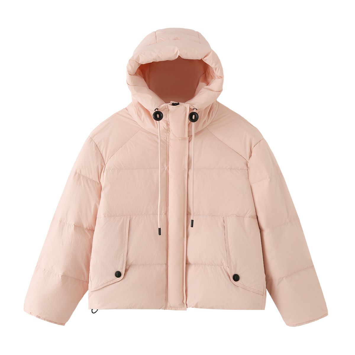 粉色白色拼接连帽短款加厚羽绒服女冬季高级感超火外套