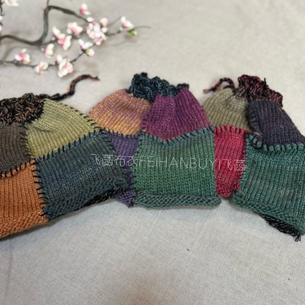 复古拼色四方格手工围脖头戴两用帽