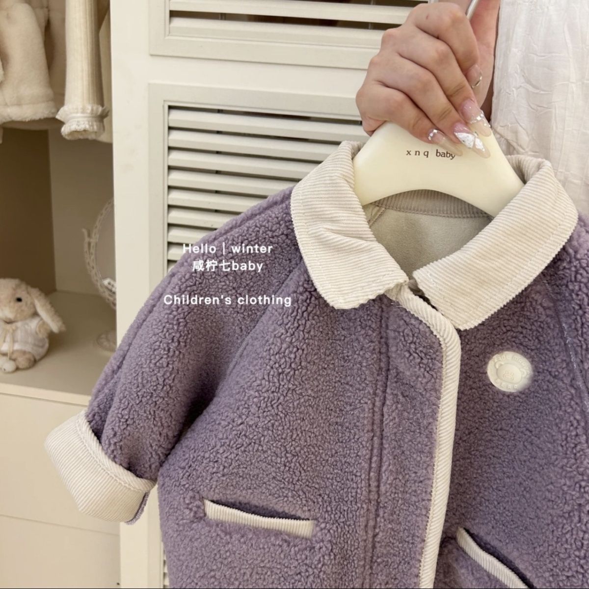 幼儿园爆款冬装女童洋气2025春秋冬新款儿童加厚羊羔绒拼接外套潮