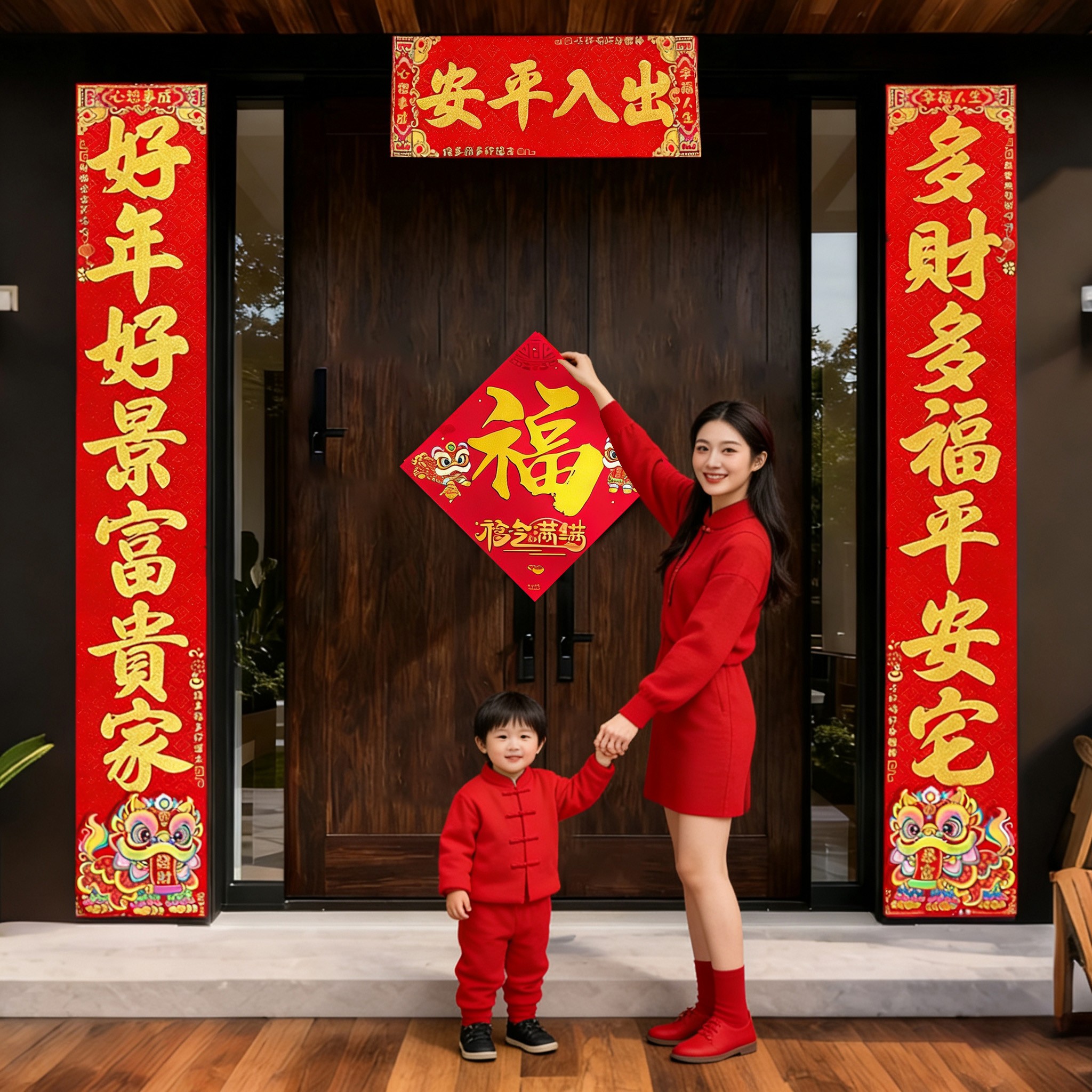 【大尺寸】高档绒布春联马年新款2026春节家用装饰对联新年门联背胶