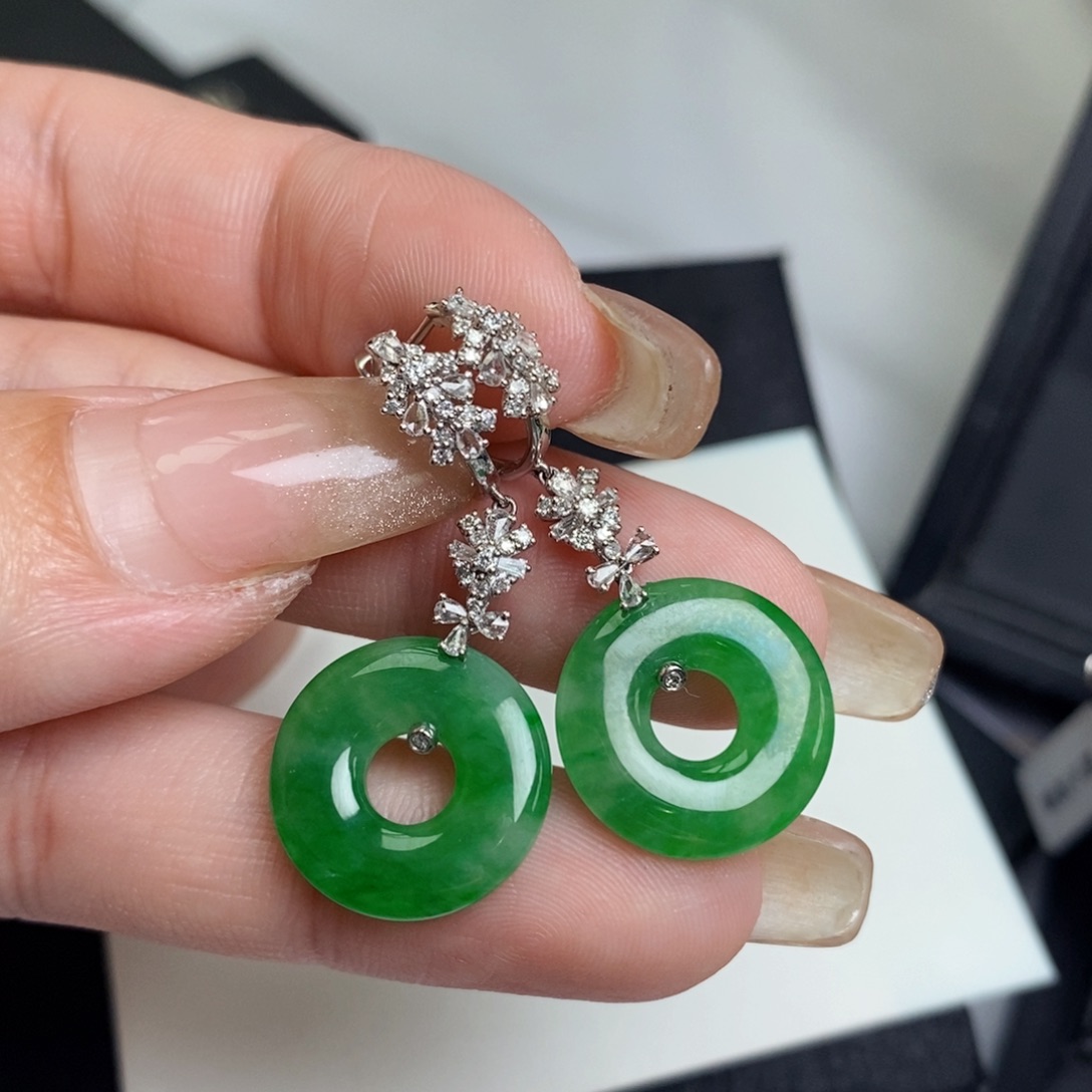翡翠耳饰18K金镶嵌甜甜圈