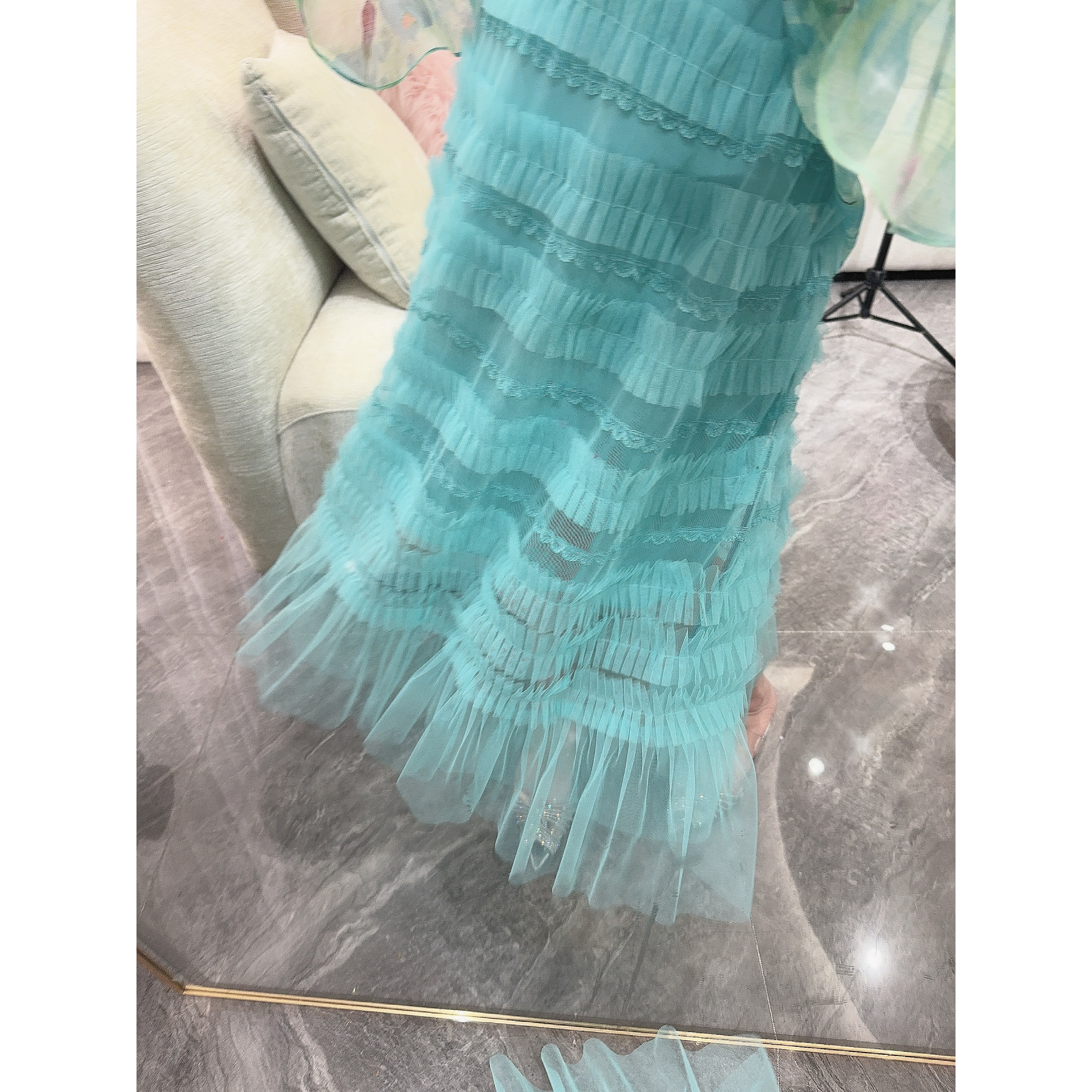 独宠【梵高麦浪】甜美高定系列蕾丝网纱休闲时尚半身裙