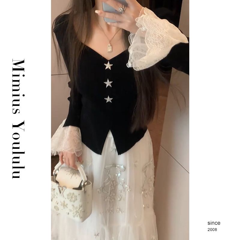 【mimius】&游鹿鹿 星星V领针织衫+仙女纱裙 汉服()F12289