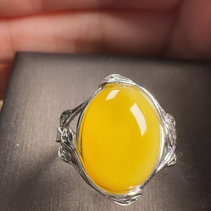 蜜蜡银S925镶嵌戒指戒指