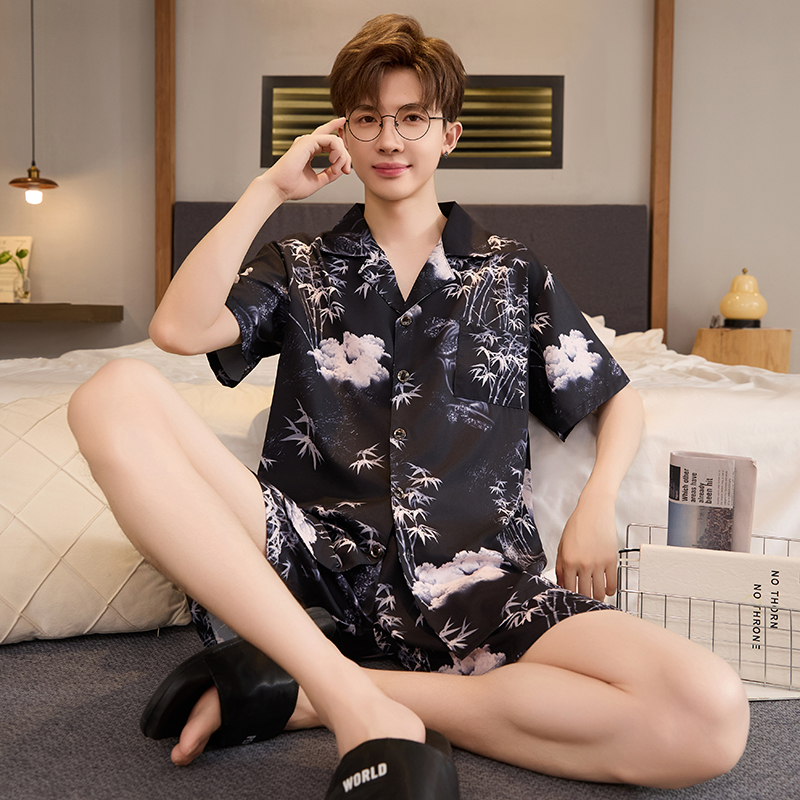 冰丝睡衣男款夏季短袖开衫2025新款高级感休闲凉感大码家居服套装