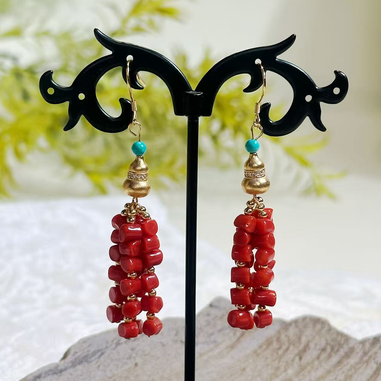 沙丁珊瑚925银随型耳坠——D123002