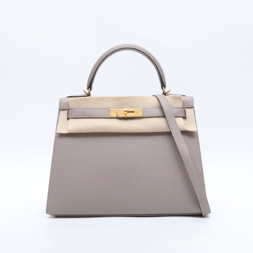 99新 Hermes/爱马仕 小花攀攀 银河灰 Epsom皮 C刻手提包 28 