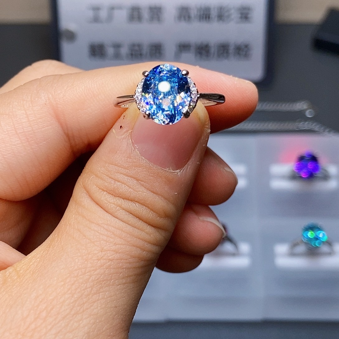 戒圈银S925镶嵌海蓝宝石