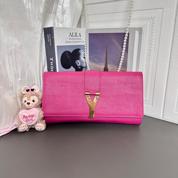 95新 YSL/圣罗兰 95新 玫红色Y扣手拿包