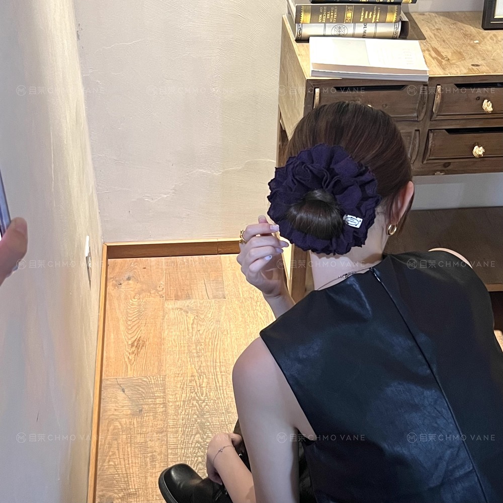 且茉~芭蕾圆舞曲~复古咸菜绿花边肠圈发夹紫色头饰新款