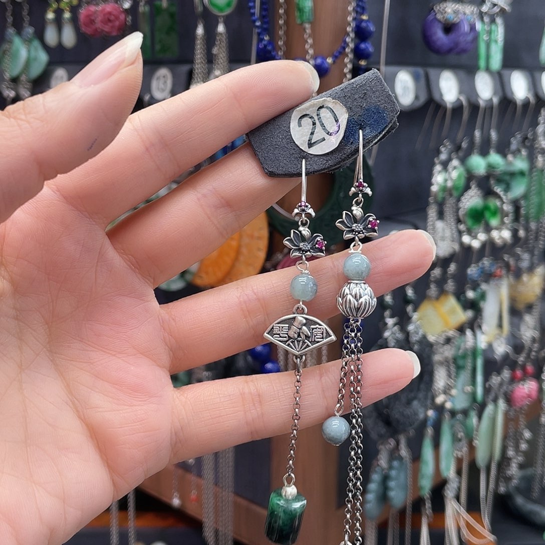 翡翠银S925镶嵌耳饰弥*239yhjhhhj