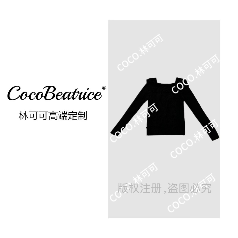【CoCo林可可】一字领长袖常规款春季秋季毛针织衫女装黑色秋冬毛衫