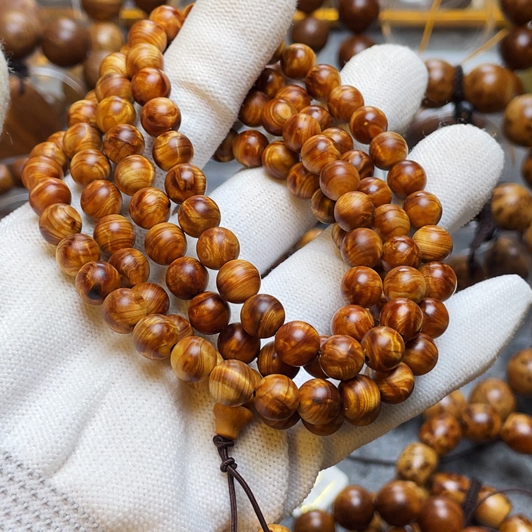 柏木手串/手链太行崖柏陈化0.8黄金龙胆闪108颗