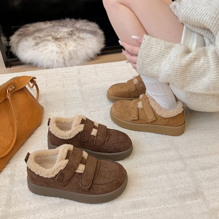 厚底加绒板鞋女面包鞋2025冬季新款百搭休闲毛毛雪地靴勃肯加棉鞋
