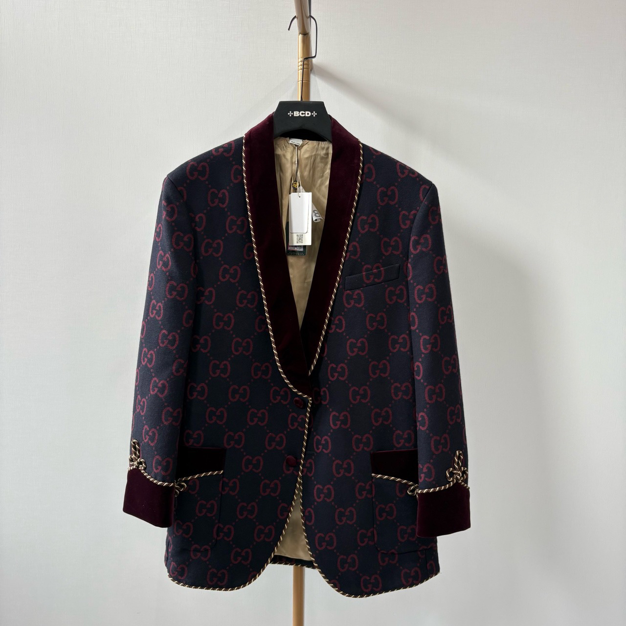 99新 GUCCI/古驰 【BW】老花丝绒西装外套 48码/公价20000