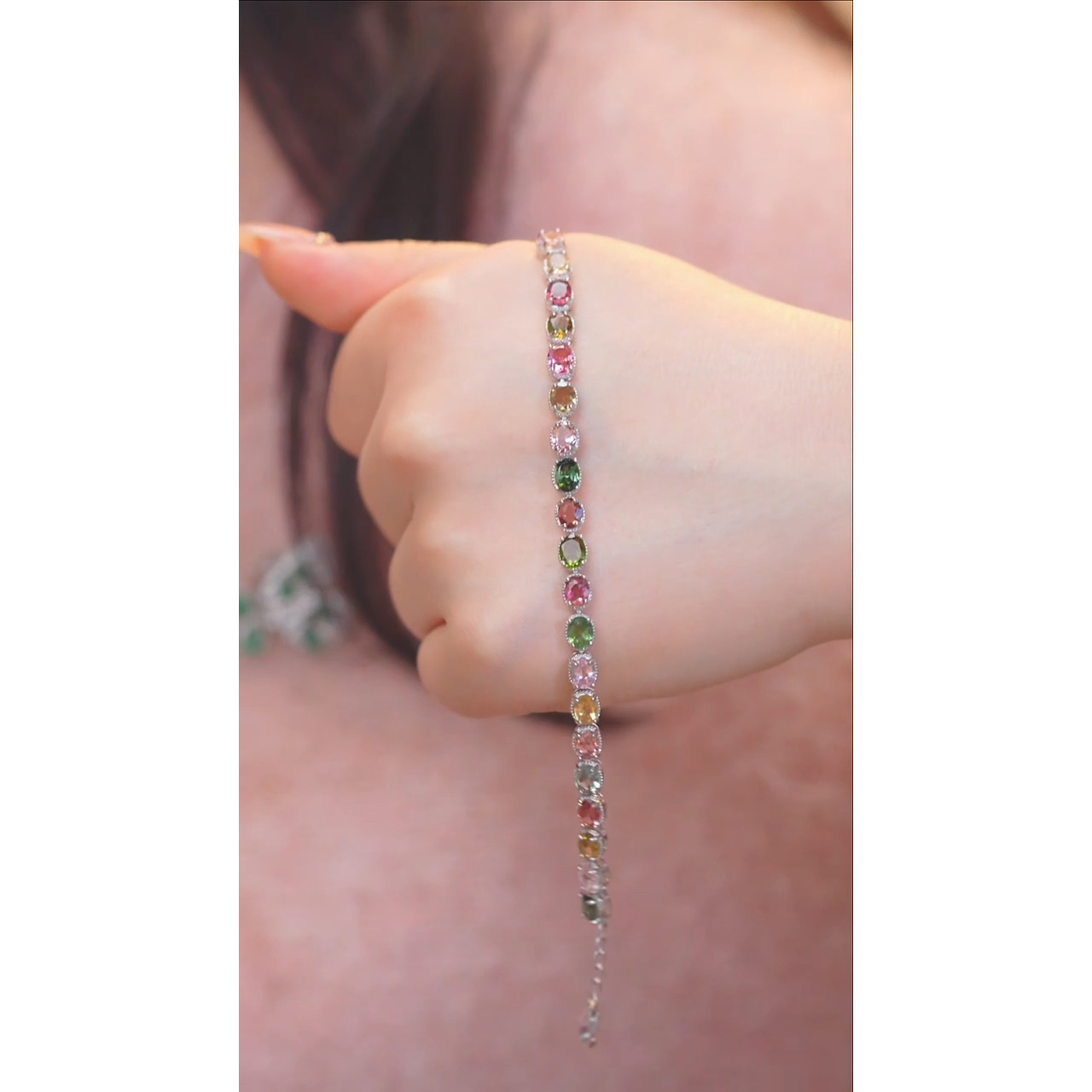 碧玺手链银S925镶嵌多样性发@@W5164