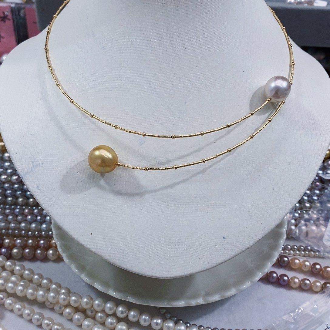 银S925镶嵌海水珍珠双珠项圈诺****言