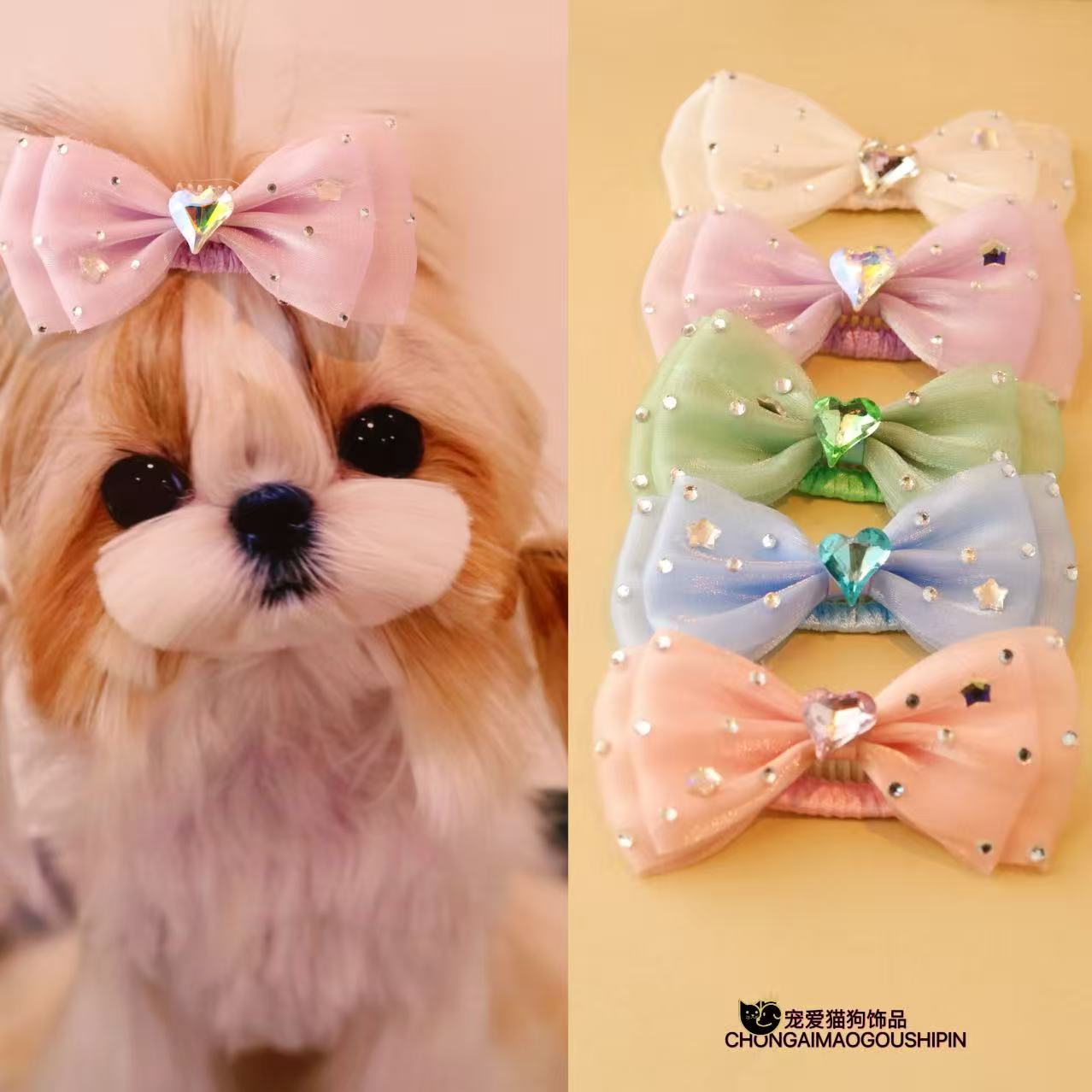 公主仙气华子猫狗专用顶夹纯手工头饰装饰不伤毛发西施贝克夏A066