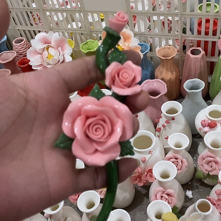 瓷片纯手工陶瓷花摆件瑕